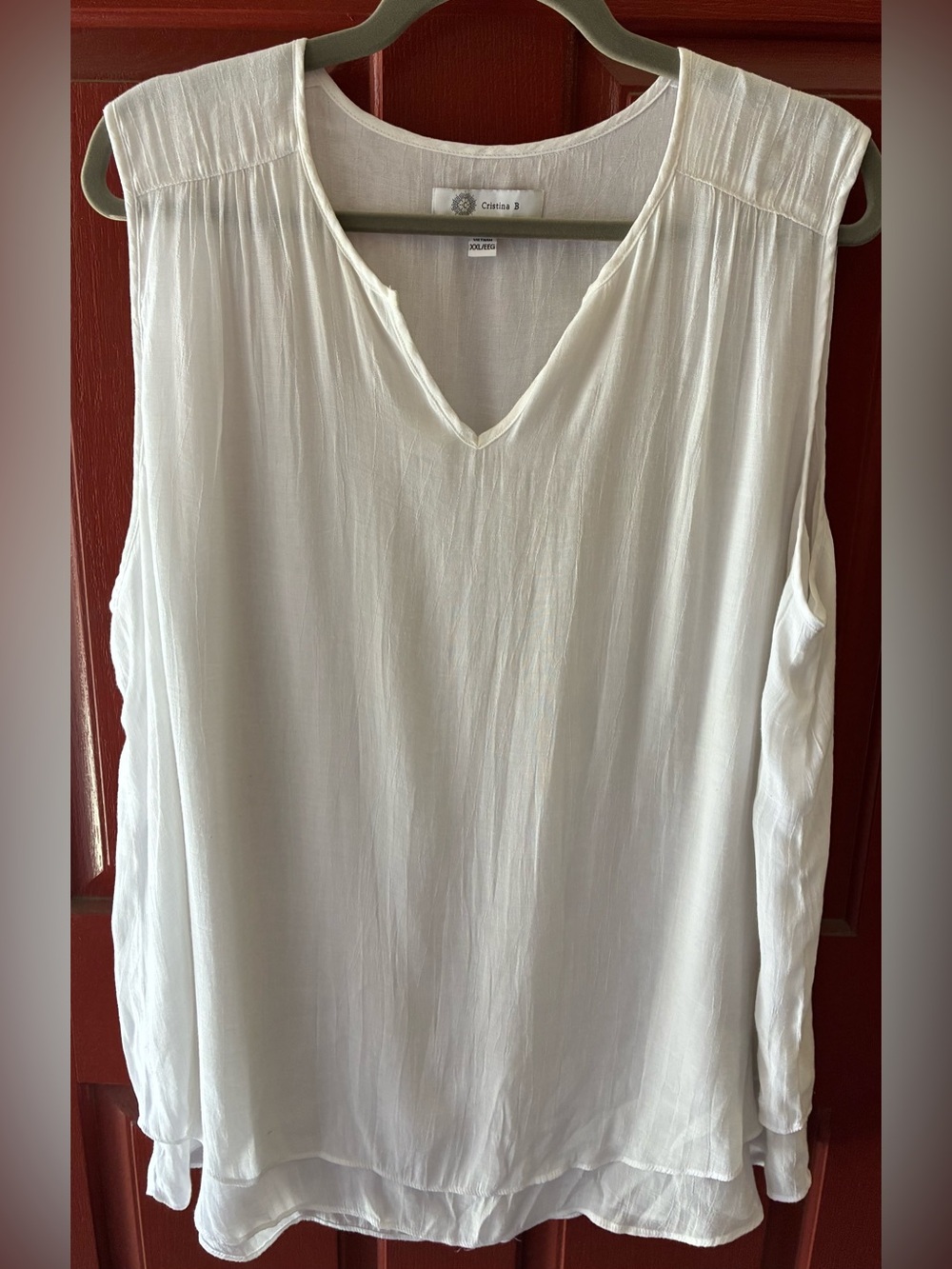 Cristina B White Sleeveless V-Neck Blouse Layered Hem Lightweight Top Size XXL